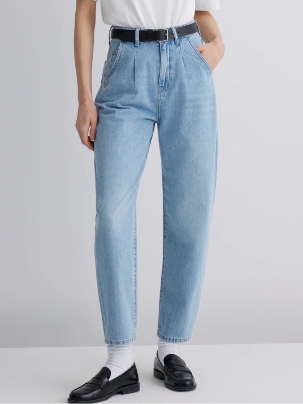 NWOT Mavi Laura High Rise Pleated Baggy Jeans Women's Light Blue